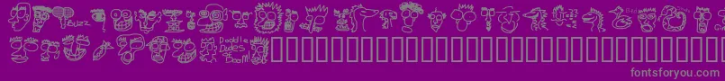 DoodleDudesOfDoom-fontti – harmaat kirjasimet violetilla taustalla