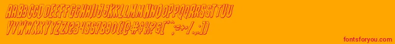 Creepycrawlers3Dital-Schriftart – Rote Schriften auf orangefarbenem Hintergrund