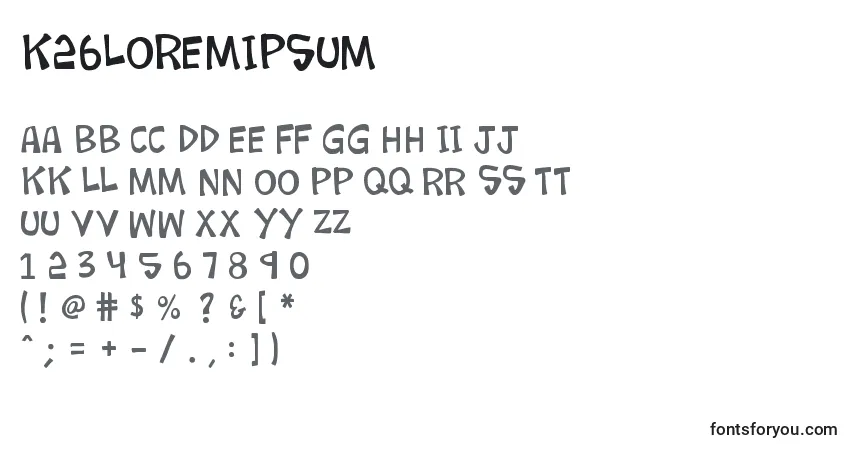 Schriftart K26loremipsum – Alphabet, Zahlen, spezielle Symbole