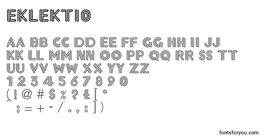 Czcionka Eklekti0 – alfabet, cyfry, specjalne znaki