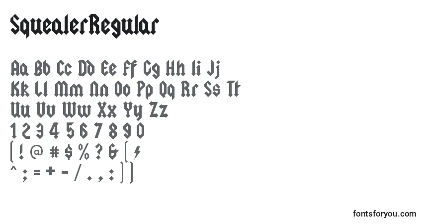 characters of squealerregular font, letter of squealerregular font, alphabet of  squealerregular font