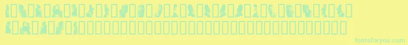 Rapanuimoaibats-Schriftart – Grüne Schriften auf gelbem Hintergrund