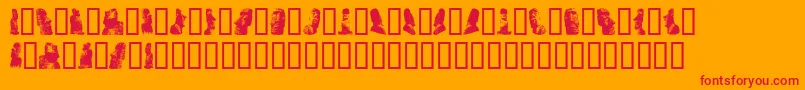 Rapanuimoaibats-Schriftart – Rote Schriften auf orangefarbenem Hintergrund