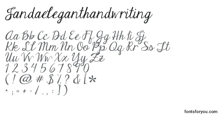 Schriftart Jandaeleganthandwriting – Alphabet, Zahlen, spezielle Symbole