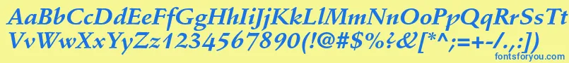 フォントStempelschneidlerstdBdit – 青い文字が黄色の背景にあります。