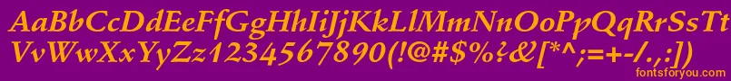 StempelschneidlerstdBdit-Schriftart – Orangefarbene Schriften auf violettem Hintergrund