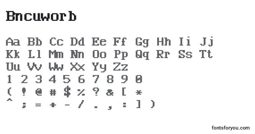Bncuworb-fontti – aakkoset, numerot, erikoismerkit