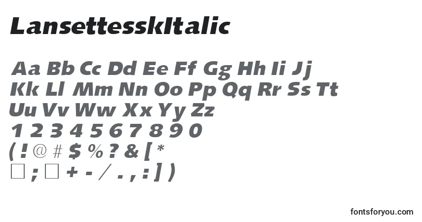 Fuente LansettesskItalic - alfabeto, números, caracteres especiales