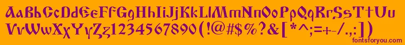 Cyrillicold-Schriftart – Violette Schriften auf orangefarbenem Hintergrund