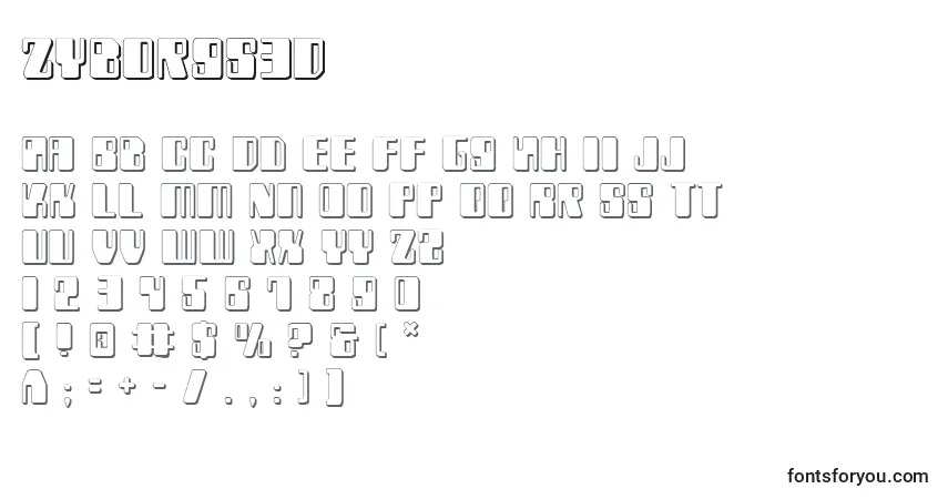 Czcionka Zyborgs3D – alfabet, cyfry, specjalne znaki