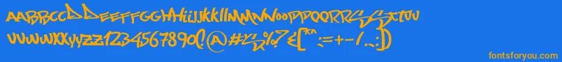 フォントMostWazted – オレンジ色の文字が青い背景にあります。