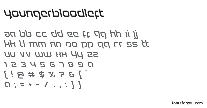 Schriftart Youngerbloodleft – Alphabet, Zahlen, spezielle Symbole