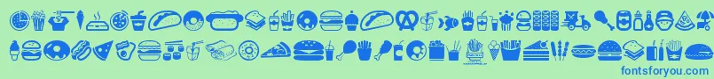 FastFoodIcons-Schriftart – Blaue Schriften auf grünem Hintergrund