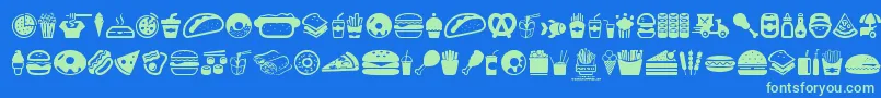 FastFoodIcons-Schriftart – Grüne Schriften auf blauem Hintergrund