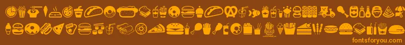 FastFoodIcons-Schriftart – Orangefarbene Schriften auf braunem Hintergrund