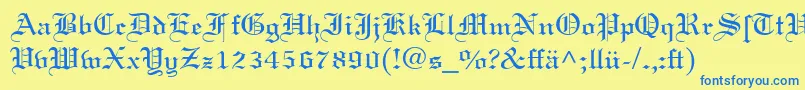 フォントLinotextDfr – 青い文字が黄色の背景にあります。