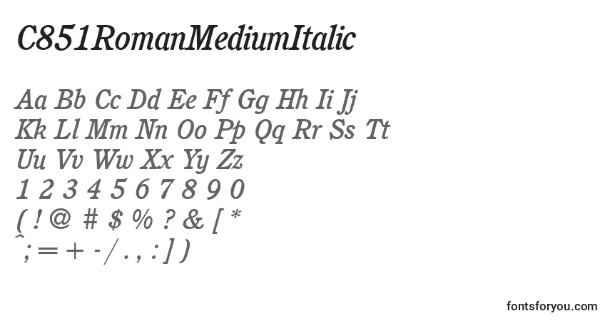 C851RomanMediumItalic-fontti – aakkoset, numerot, erikoismerkit