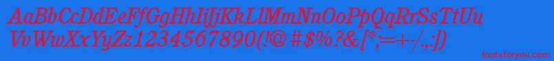 C851RomanMediumItalic Font – Red Fonts on Blue Background