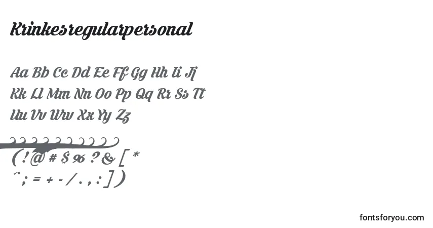 Schriftart Krinkesregularpersonal – Alphabet, Zahlen, spezielle Symbole