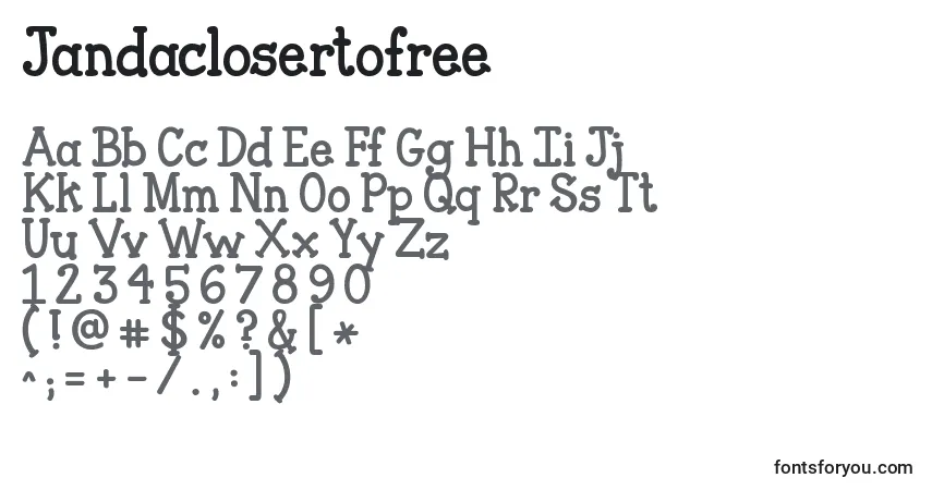 Schriftart Jandaclosertofree – Alphabet, Zahlen, spezielle Symbole