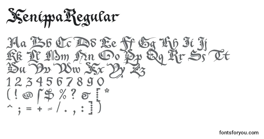 A fonte XenippaRegular – alfabeto, números, caracteres especiais