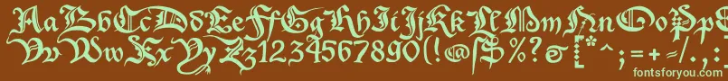 フォントXenippaRegular – 緑色の文字が茶色の背景にあります。