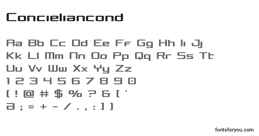 Шрифт Concieliancond – алфавит, цифры, специальные символы