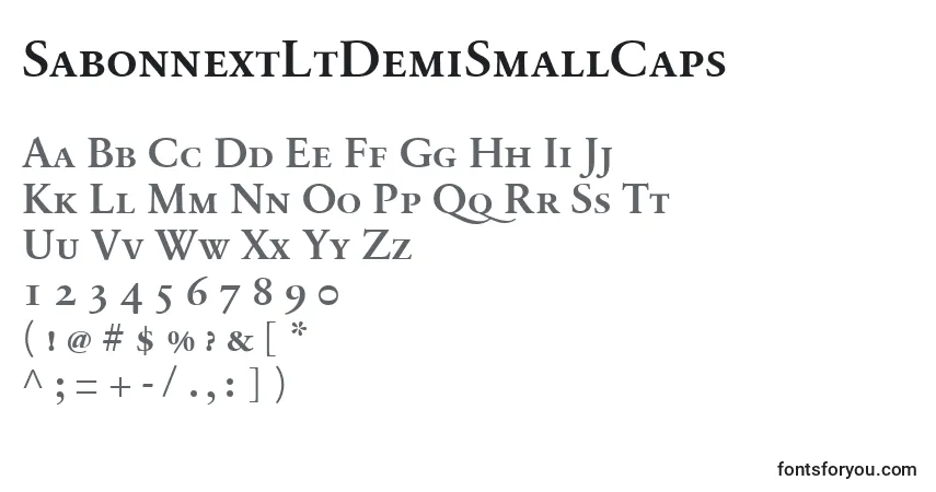Czcionka SabonnextLtDemiSmallCaps – alfabet, cyfry, specjalne znaki