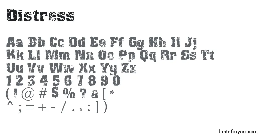 Schriftart Distress – Alphabet, Zahlen, spezielle Symbole