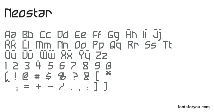 A fonte Neostar – alfabeto, números, caracteres especiais