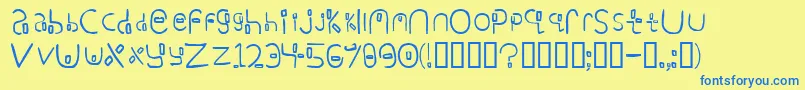 フォントYikatu – 青い文字が黄色の背景にあります。