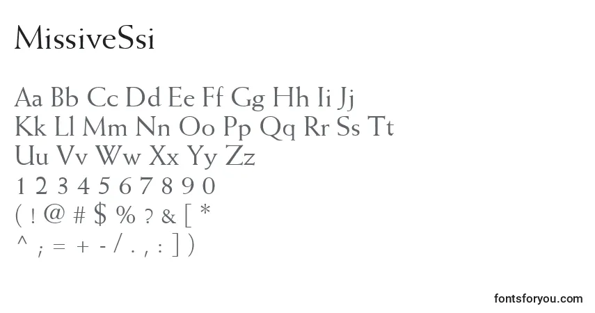 A fonte MissiveSsi – alfabeto, números, caracteres especiais