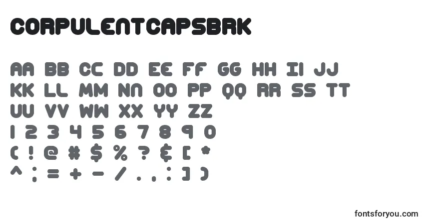 A fonte CorpulentCapsBrk – alfabeto, números, caracteres especiais