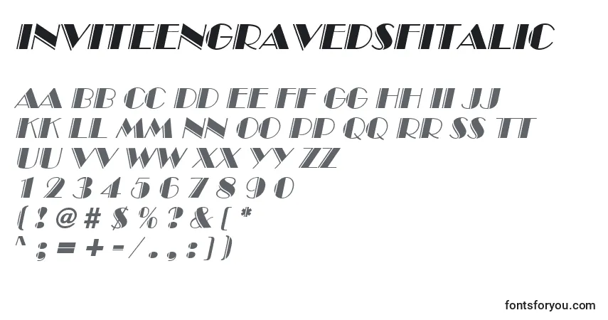 Schriftart InviteEngravedSfItalic – Alphabet, Zahlen, spezielle Symbole