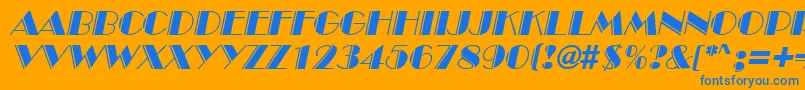 InviteEngravedSfItalic-Schriftart – Blaue Schriften auf orangefarbenem Hintergrund