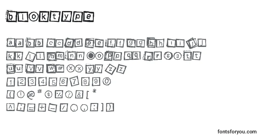 Schriftart Bloktype – Alphabet, Zahlen, spezielle Symbole
