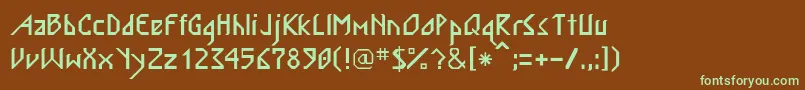 フォントScandiRegular – 緑色の文字が茶色の背景にあります。