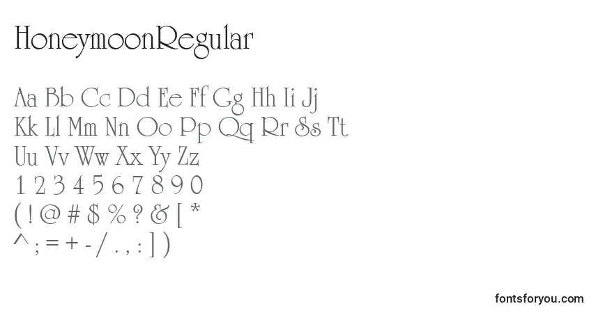 Schriftart HoneymoonRegular – Alphabet, Zahlen, spezielle Symbole