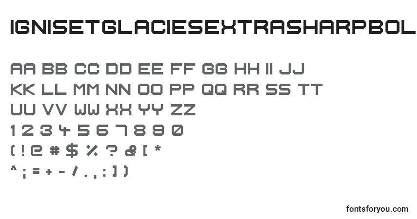 Шрифт IgnisEtGlaciesExtraSharpBold – алфавит, цифры, специальные символы
