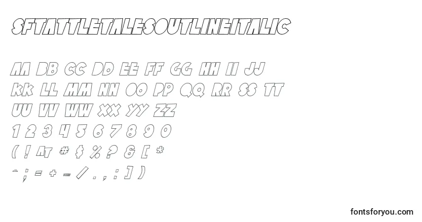 A fonte SfTattleTalesOutlineItalic – alfabeto, números, caracteres especiais