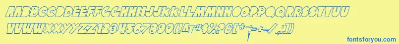 SfTattleTalesOutlineItalic-Schriftart – Blaue Schriften auf gelbem Hintergrund