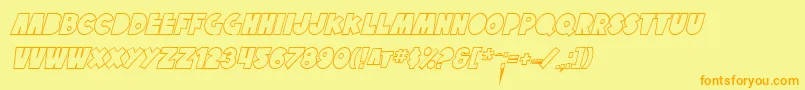 SfTattleTalesOutlineItalic-Schriftart – Orangefarbene Schriften auf gelbem Hintergrund
