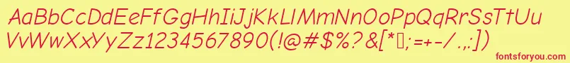 ComicNeueOblique Font – Red Fonts on Yellow Background