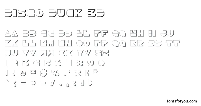 Schriftart Disco Duck 3D – Alphabet, Zahlen, spezielle Symbole