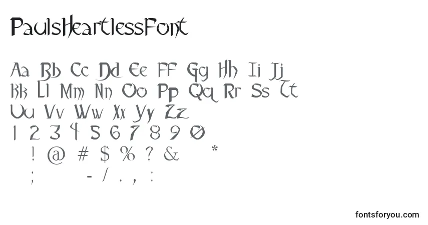 Schriftart PaulsHeartlessFont – Alphabet, Zahlen, spezielle Symbole
