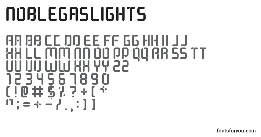 A fonte NobleGasLights – alfabeto, números, caracteres especiais