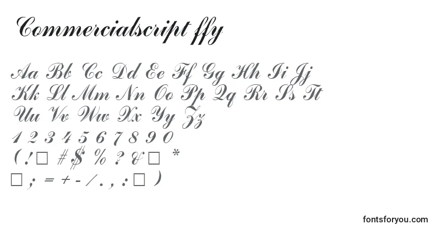 A fonte Commercialscript ffy – alfabeto, números, caracteres especiais