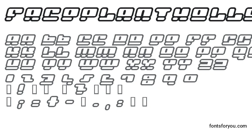 Czcionka FacePlantHollow2Italic – alfabet, cyfry, specjalne znaki