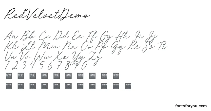 Schriftart RedVelvetDemo – Alphabet, Zahlen, spezielle Symbole