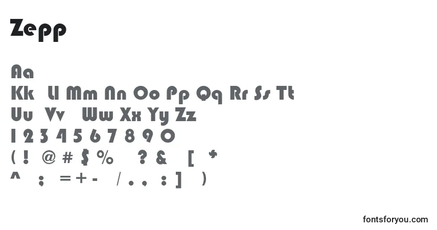 Czcionka ZeppoHeavy – alfabet, cyfry, specjalne znaki